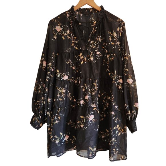 AllSaints Mindy Black Floral Trapeze Short Dress Sheer Whimsigoth Fairycore 6 - Picture 6 of 12